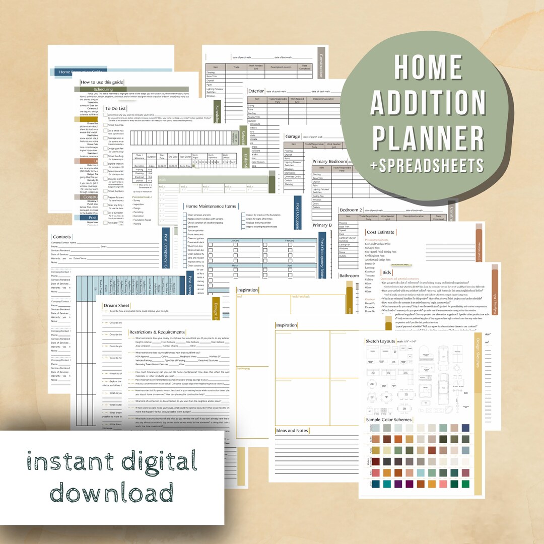 Home Addition Guide House Addition Organizer Planner Instant Download ...