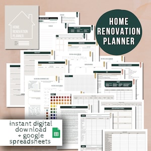 Home Renovation Planner Remodel House checklists Printable remodel guide renovation organization remodel planner home makeover digital guide