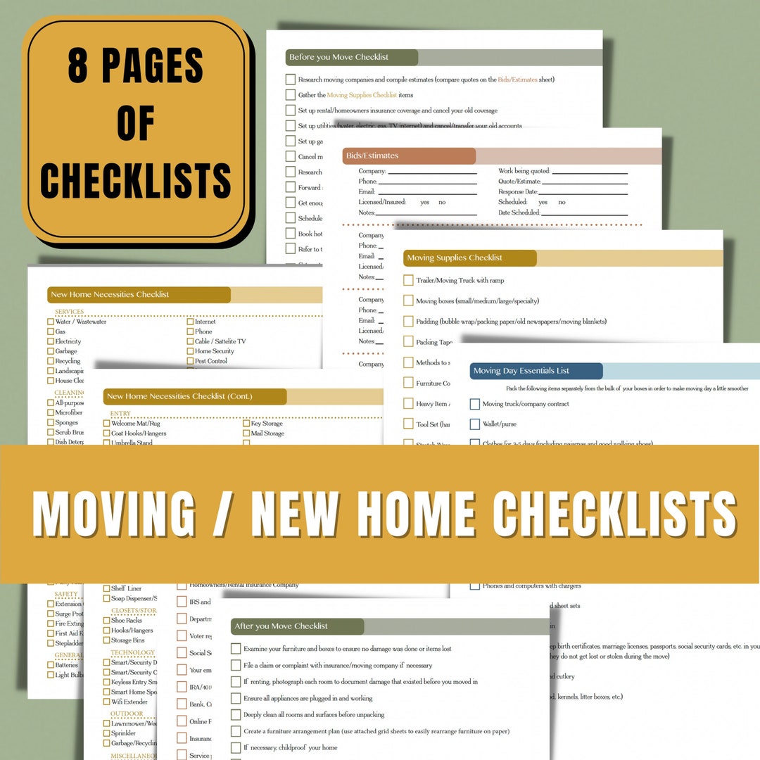 Moving Relocation Checklists Printable Digital Download Pdf Etsy
