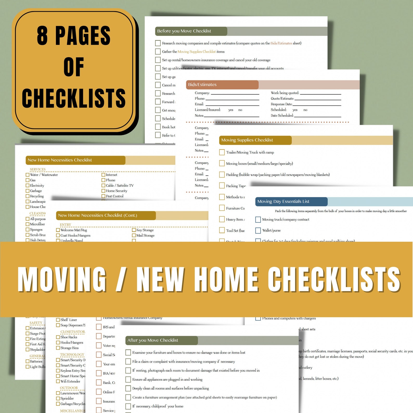 Moving Checklists Planner for Relocation and New Home Printable Moving Organization Home ...
