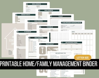 Home-Planungsmappe Printable Hauslisten Information Checklisten Familie Notfall Babysitter-Infos Haushaltsführung Arbeitsblätter
