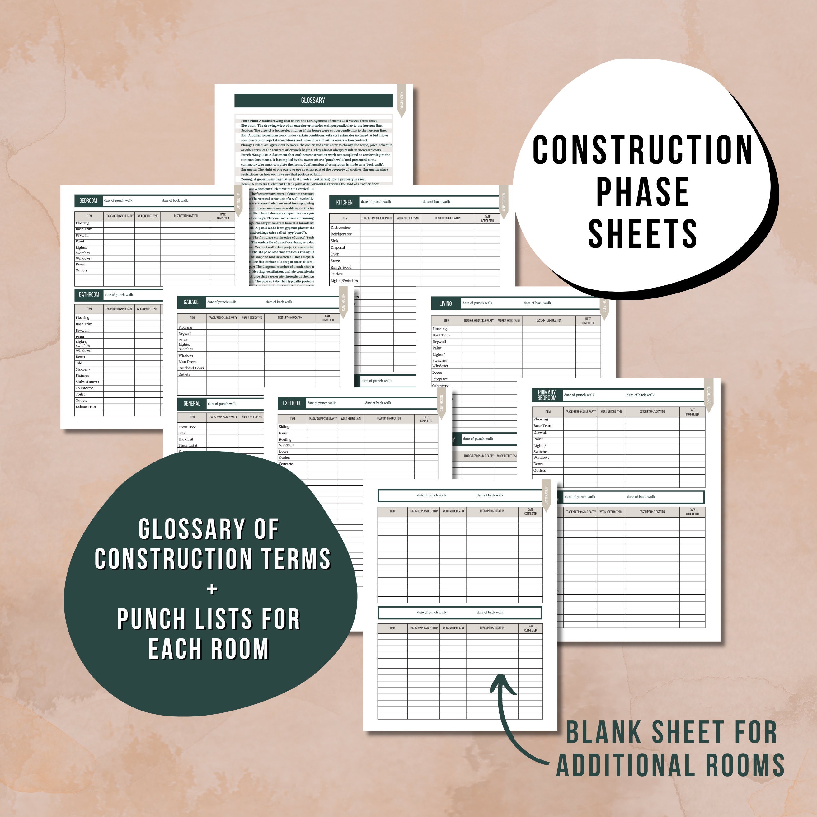 Home Renovation Planner, House Remodel Checklists, Printable Remodel