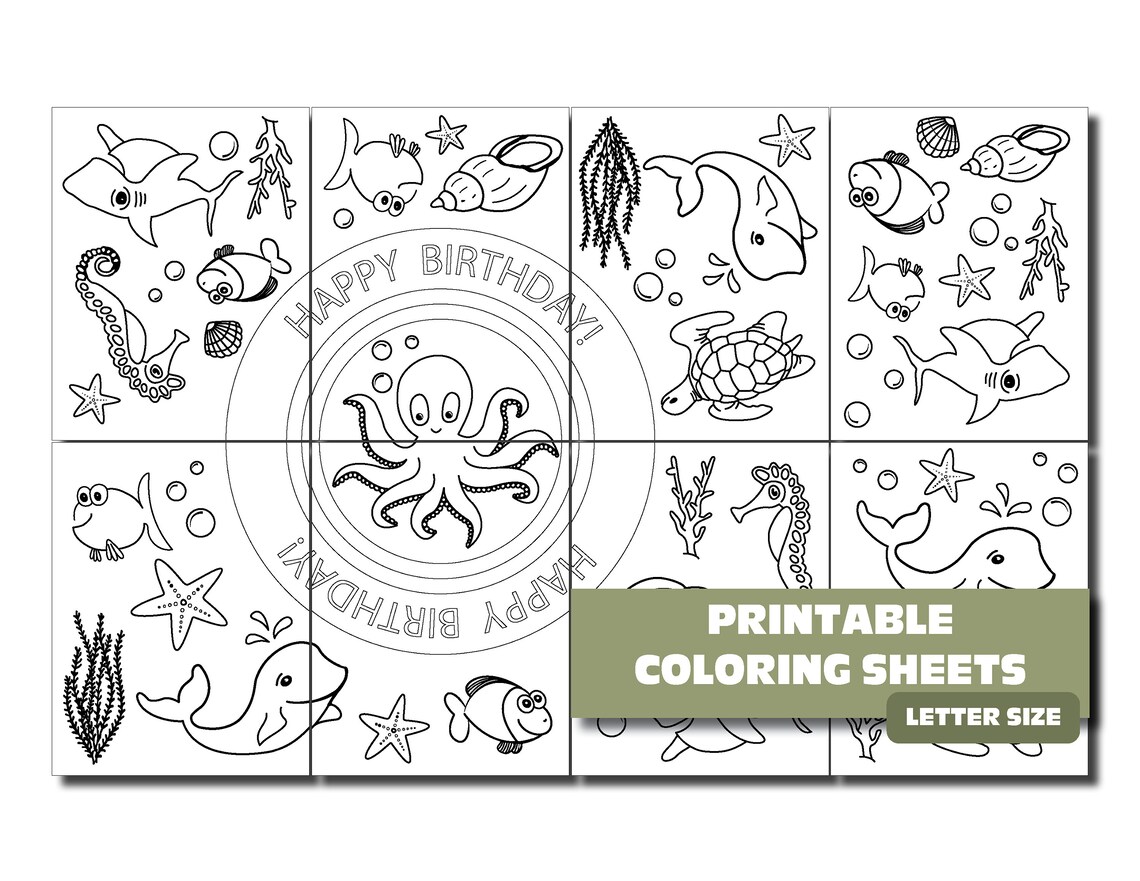 Sea Themed Birthday Coloring Pages Printable Placemat Paper | Etsy