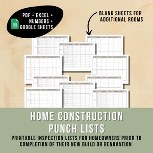 Home Construction Punch List Instant Download Printable snag list New House Construction Checklist, Home building to do list punch sheets