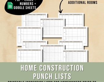 Home Construction Punch List Instant Download Printable snag list New House Construction Checklist, Home building to do list punch sheets