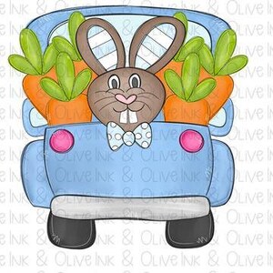Bunny Boy Truck 2 - White Toner Laser Print Transfer / HTV Transfer / Ready to Press Transfers