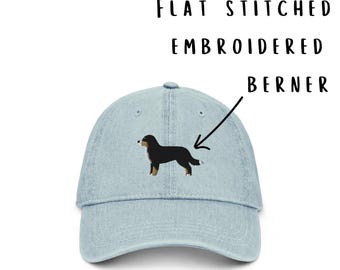 Adjustable Embroidered Bernese Mountain Dog Hat: Cotton Berner Cap