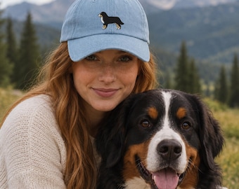 Adjustable Embroidered Bernese Mountain Dog Hat: Cotton Berner Cap