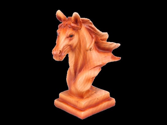 Free Standing Wood Effect Horse Head On Plinth Ornament 