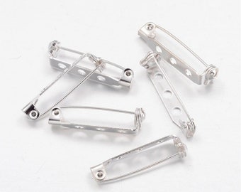 Pack Of 30 Silver-Plated Nickel-Free Iron Brooch Backs 27mm x 5mm