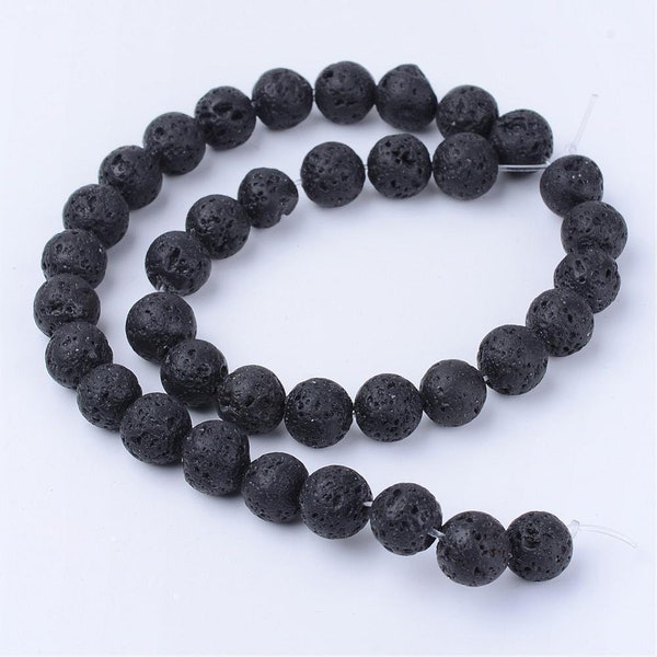 Natural Black Lava Beads Loose Beads Round 8mm