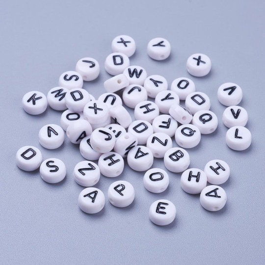 Pack of 100 Acrylic 7mm White Flat Round Letter Beads 26 Letters to Choose  From 