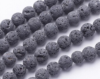 Unwaxed 8mm Natural Black Lava 46 Round Beads 1.2mm Hole Unwaxed 8mm Natural Black Lava 46 Round Beads 1.2mm Hole