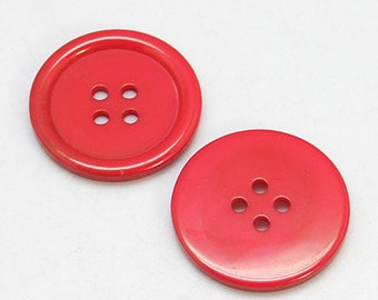 20 x Red Resin 20mm Round Buttons (4 Hole)