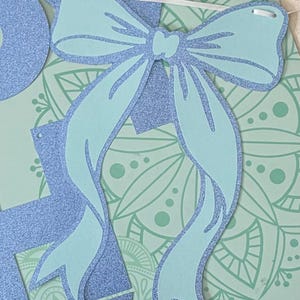 Baby Blue Glitter Bow Birthday Banner | Coquette Party Decor