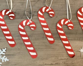 Shiny Red Candy Cane Gift Tags, Large 4 Inch Christmas Labels (Set of 6)