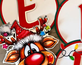 Custom Christmas Reindeer Garland with Lights, Rustic Holiday Party Decor