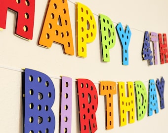 Custom Rainbow Happy Birthday Banner - Personalized Name Party Decor - Colorful Cardstock Garland
