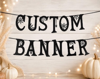 Custom Glitter Halloween Banner, Spooky Party Garland, Personalized Birthday Decorations