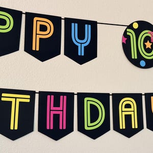 Neon Birthday Banner, Retro Roller Skating Party Decor, Glow Party Supplies