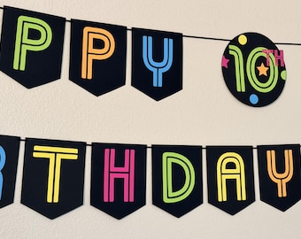 Neon Birthday Banner, Retro Roller Skating Party Decor, Glow Party Supplies