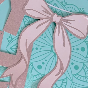 Pink Glitter Bow Birthday Banner | Personalized Coquette Party Decor