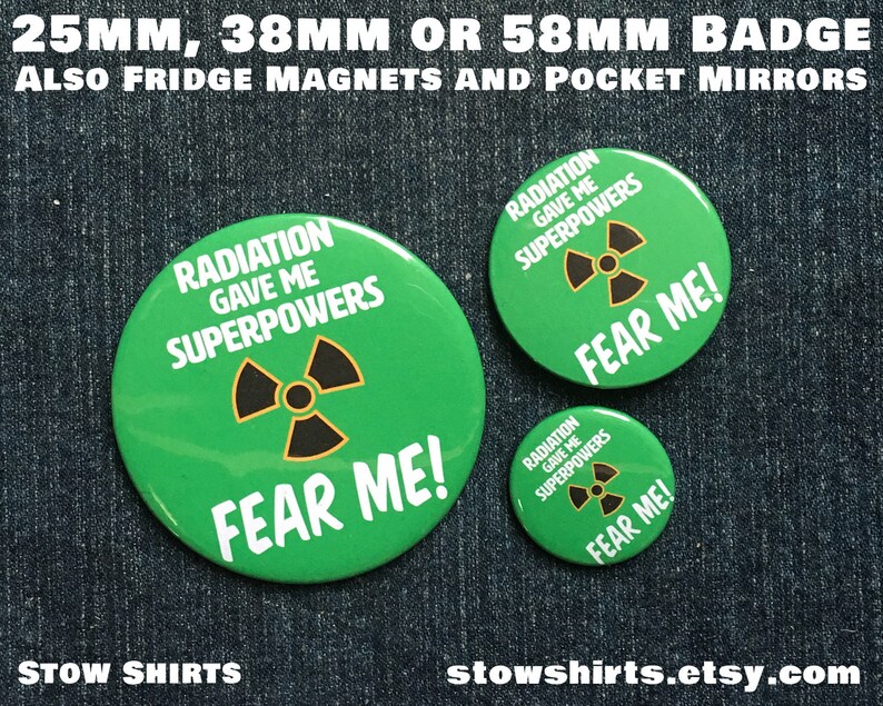 Radiation Gave Me Superpowers Fear Me pin button badge, cancer survivor pin button, funny radiotherapy gift, fridge magnet, pocket mirror image 2