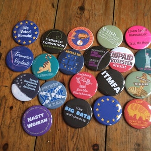 Any TWENTY of my pinback button badges, fridge magnets or mirrors image 1