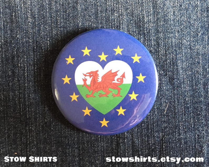 Welsh and European Heart 25mm 1, 38mm 1 1/2 or 58mm 2 1/4 pin button badge or 25mm 1 fridge magnet image 1