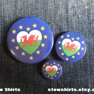 Welsh and European Heart 25mm 1, 38mm 1 1/2 or 58mm 2 1/4 pin button badge or 25mm 1 fridge magnet image 2