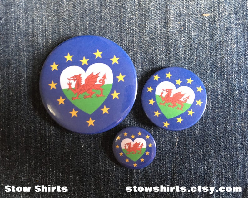 Welsh and European Heart 25mm 1, 38mm 1 1/2 or 58mm 2 1/4 pin button badge or 25mm 1 fridge magnet image 2