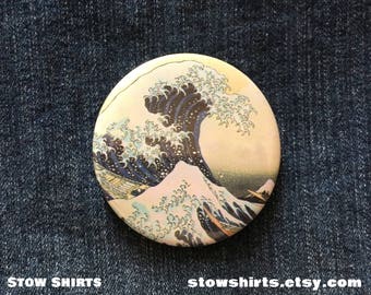 Hokusai - Great Wave off the Coast of Kanagawa pin back button badge, fridge magnet or pocket mirror