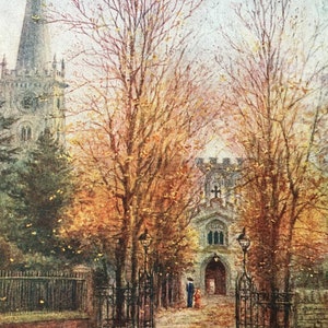 Carte postale antique, W.W. Quatremain, aquarelle, Stratford-on-Avon, église Holy Trinity