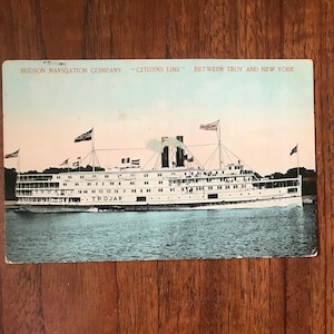 Vapeur à aubes Trojan- carte postale antique- Hudson River Navigation Company