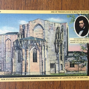 VTG Stephen Collins Foster Memorial, cartepostale fini lin, années 30