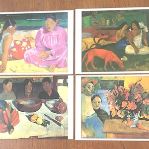 Paul Gauguin, ensemble de 4 cartes postales, vintage, scrapbooking, carterie, techniques mixtes