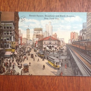 Herald Square, Broadway and Sixth Avenue, New York City, carte postale vintage