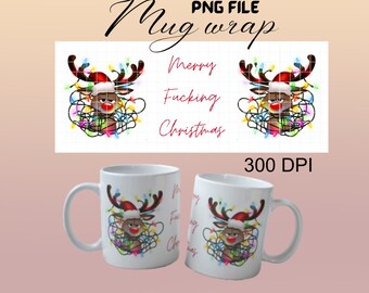 mug wrap, mug design, sublimation image, printable digital file, 11oz mug wrap,mug press design, Christmas mug, Reindeer.