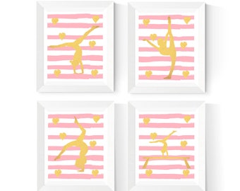 Gymnastics Prints | Gymnastics Printables | Gymnastics Gifts | 4 Set | Pink and Gold | Girls Bedroom Art | Sports Art