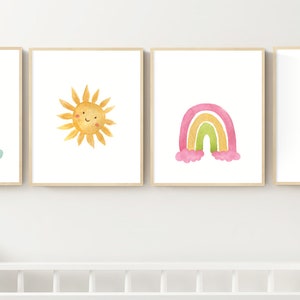 Nursery Wall Art Printables Sun Cloud Rainbow Art Prints Watercolor ...