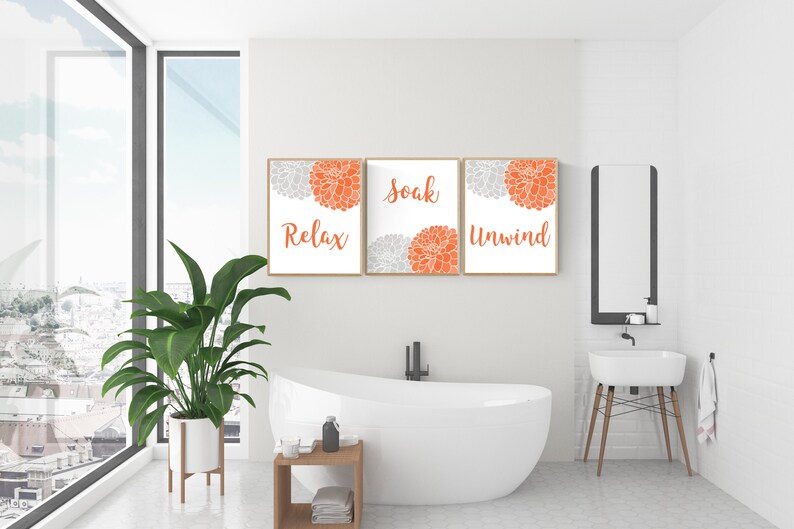 Instant Download Gray and Orange Bathroom Decor Grey and Etsy