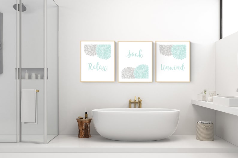 Instant Download Gray and Mint Green Bathroom Decor Grey and Etsy