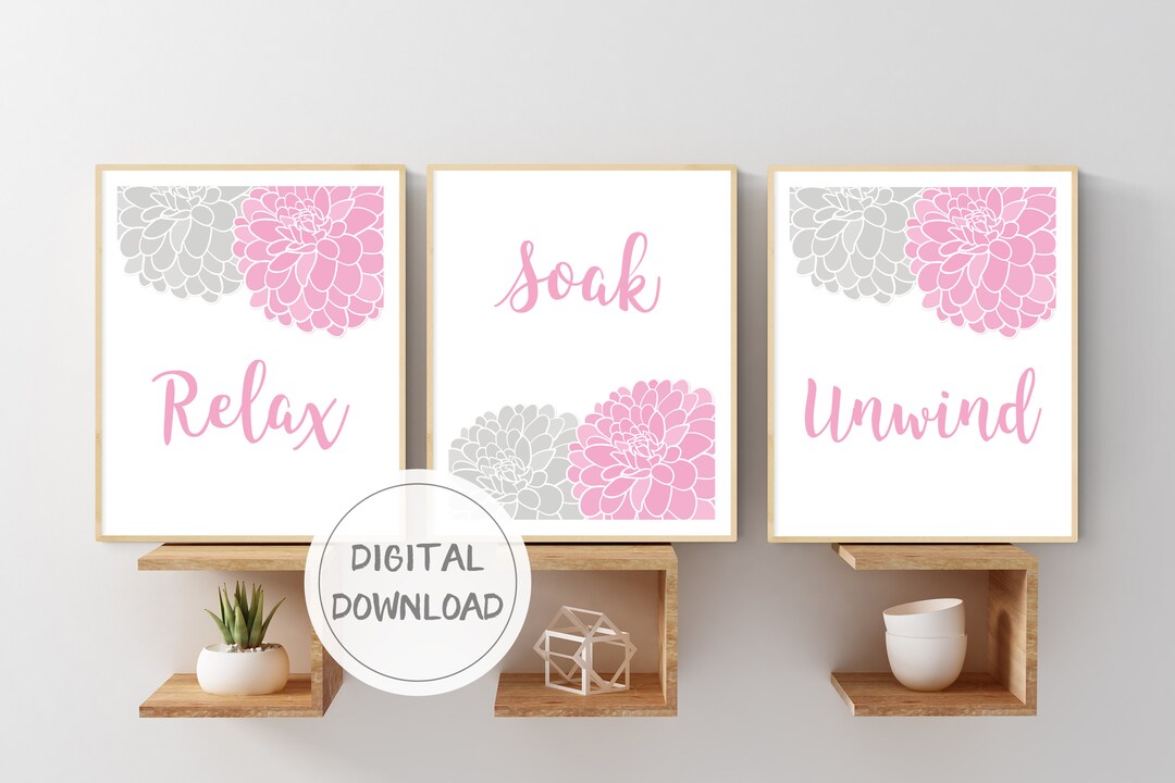 Instant Download Gray and Pink Bathroom Decor Grey and Pink Etsy