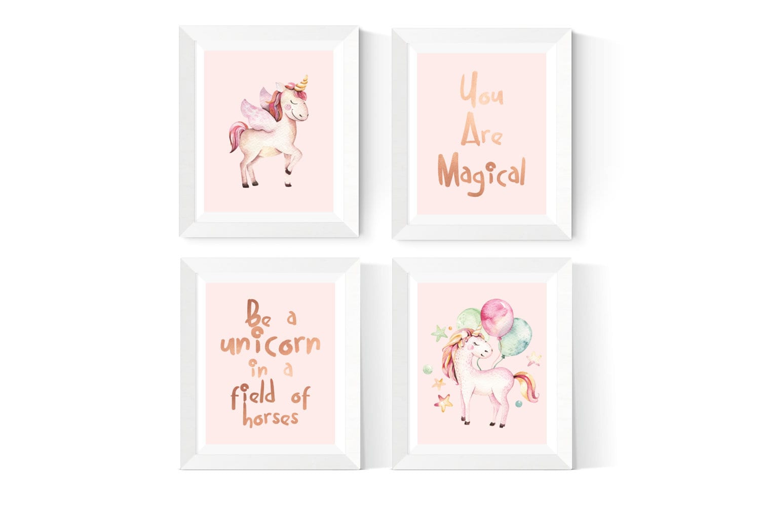 unicorn wall art printables 4 set unicorn art pink and etsy