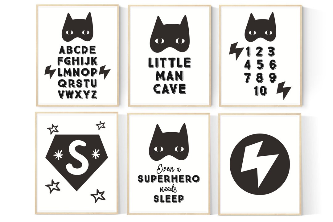 Superhero Wall Art Printables Black and White Superhero Art - Etsy