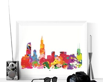 Chicago Skyline Printable | Chicago Cityscape | Chicago Art | Digital Prints | Chicago Prints | Chicago Printable | Chicago City Art