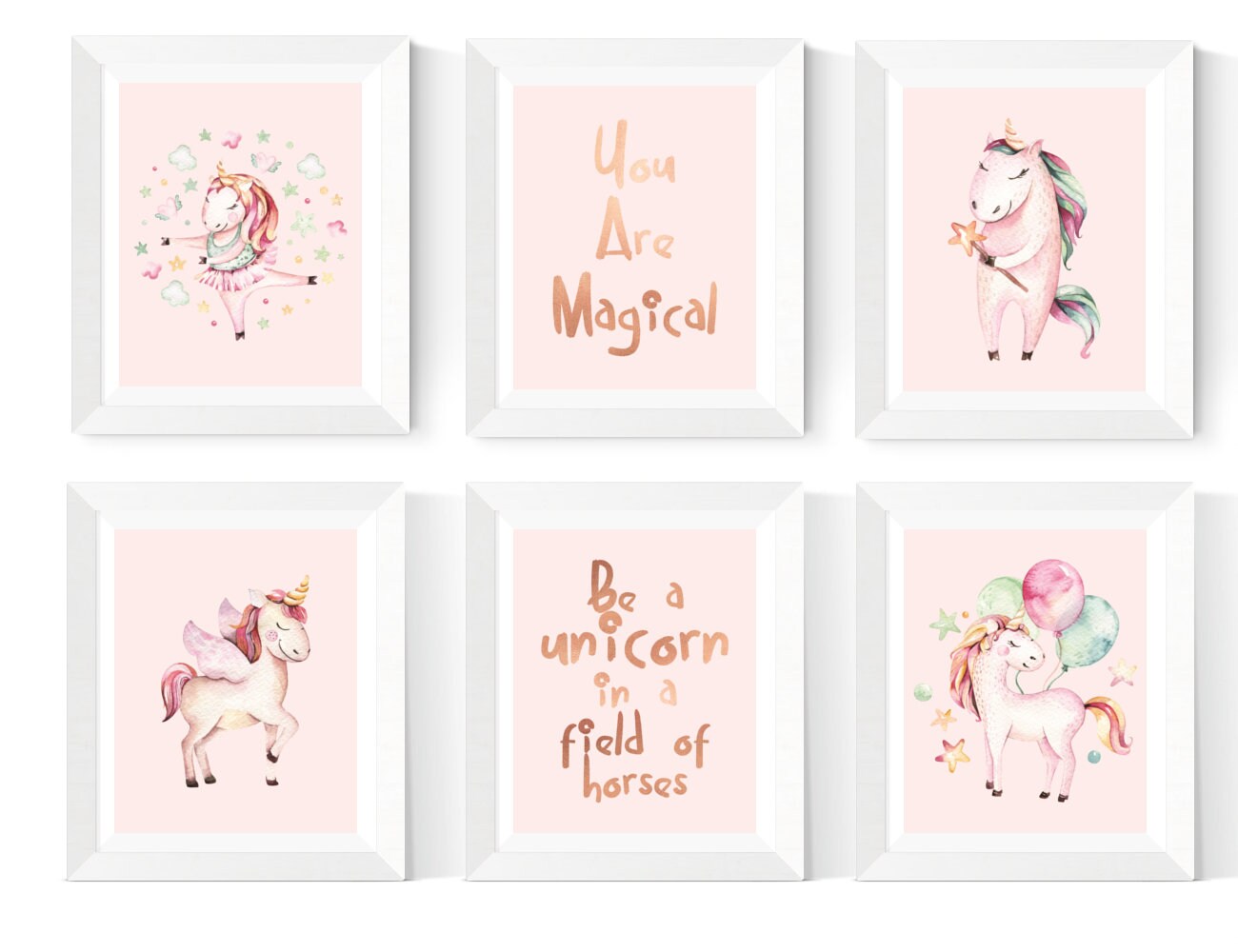 unicorn art printables 6 set unicorn prints pink and etsy