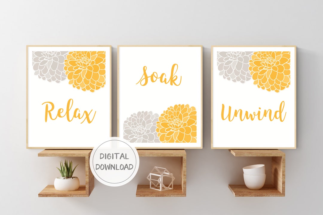 Instant Download Gray and Yellow Bathroom Decor Grey and Yellow