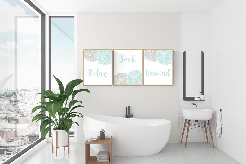 Instant Download Gray and Mint Green Bathroom Decor Grey and Etsy