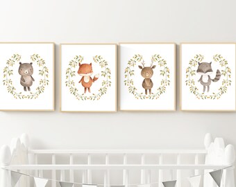 Woodland Animal Nursery Printables | Watercolor Woodland Animal Wall Art | Childs Room Decor | Instant Download | 4 Set | 8x10